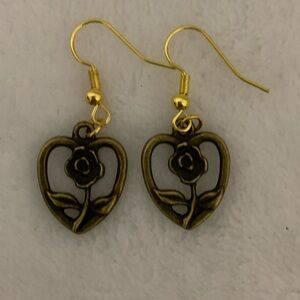Handmade Antique Gold Heart Flower Earrings